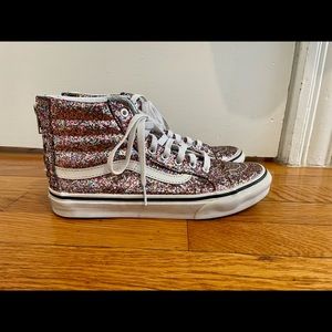Glitter high top Vans, zip detail, size 8.5